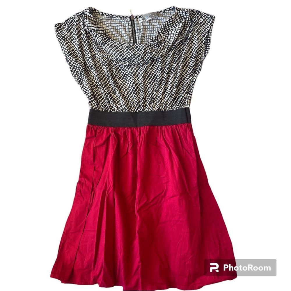 ⚡️ Adorable Black Red White Midi Dress ~ Size S ⚡️